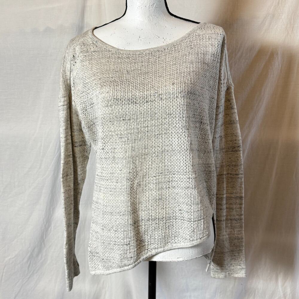 prAna Sweater Rosabella Oatmeal Asymmetrical Knit Wide Neck Sz S Yoga in EUC